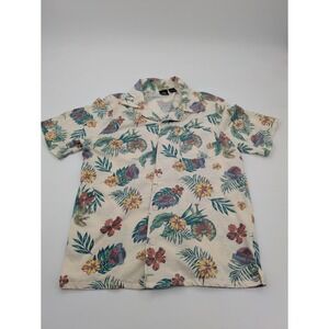 Universal Studios Jurassic World/Park Hawaiian Shirt Mens L Cream‎ Pocket Button